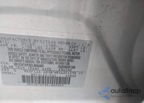 2014 Nissan Versa 1.6 S+ from USA, damaged, VIN 3N1CN7AP3EL800565